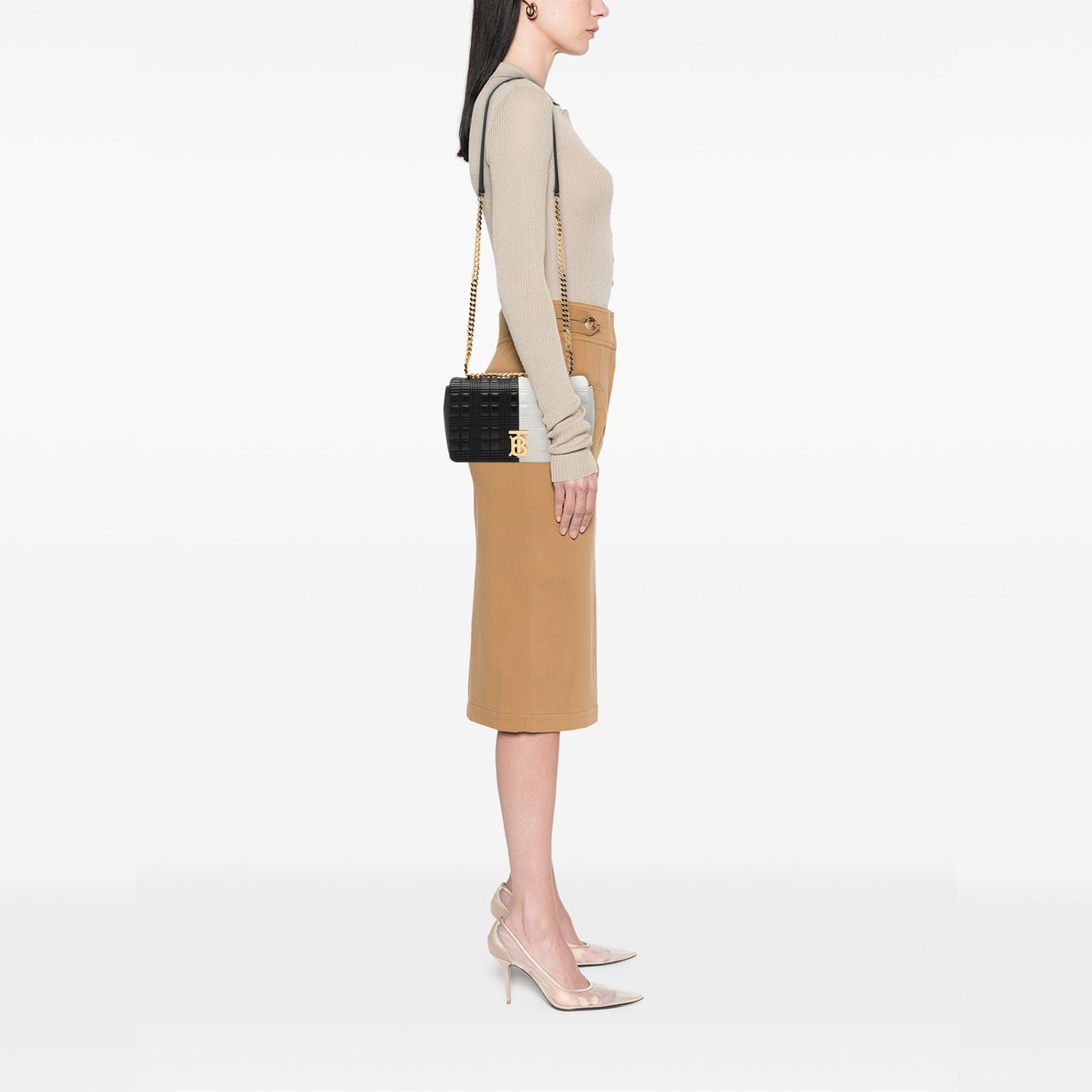 Burberry Small Bicolor Quilted Lambskin Lola Crossbody Zwart