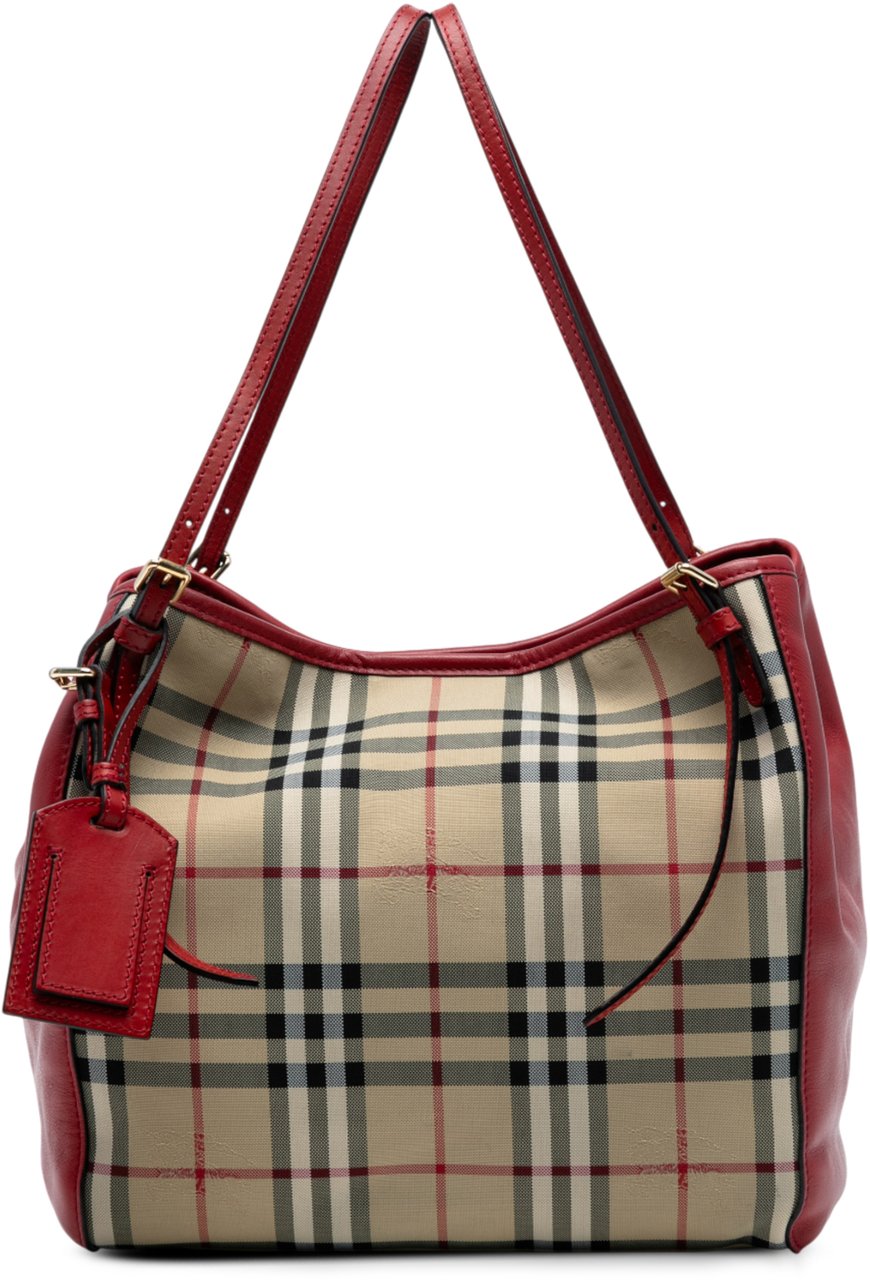 Burberry Small Haymarket Check Canvas and Leather Canterbury Tote Bruin