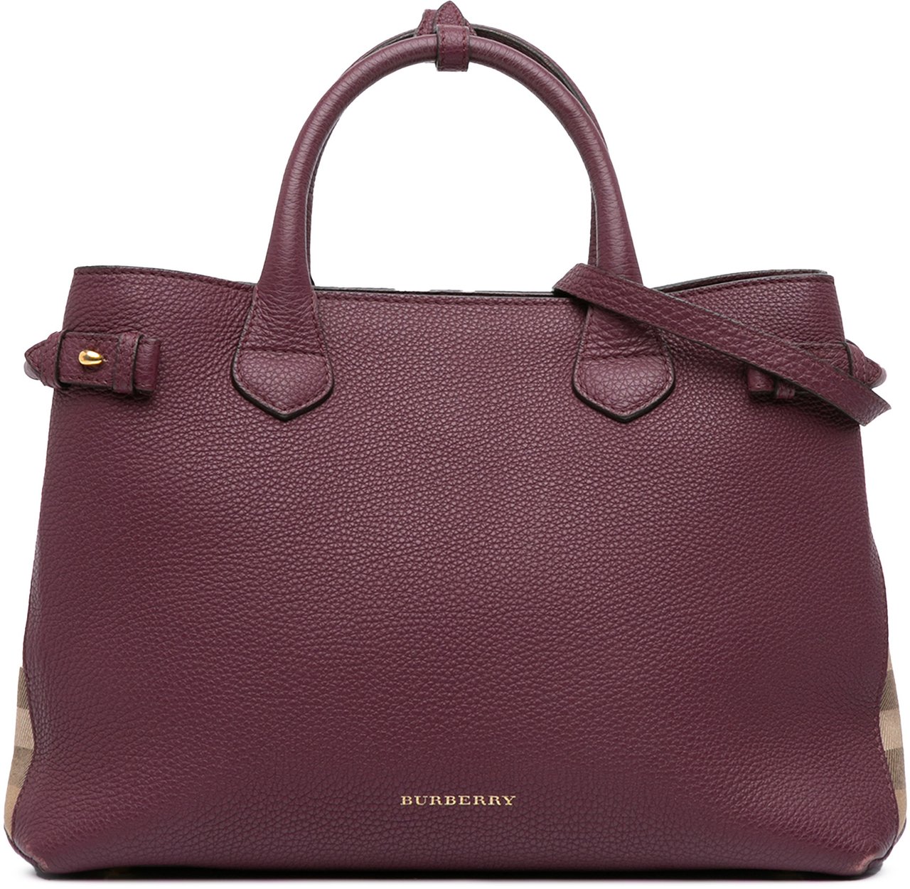 Burberry Medium Leather and House Check Banner Satchel Paars