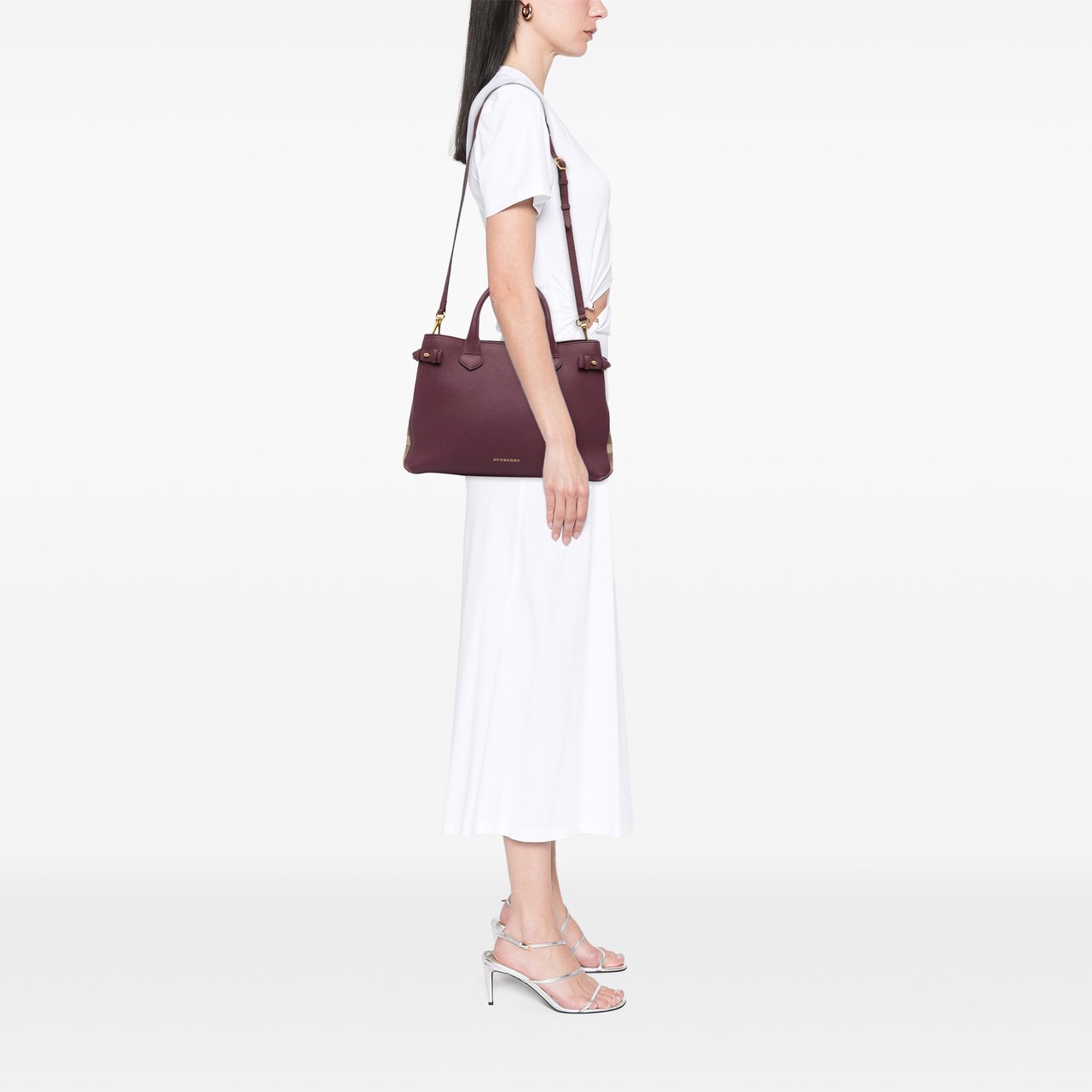Burberry Medium Leather and House Check Banner Satchel Paars