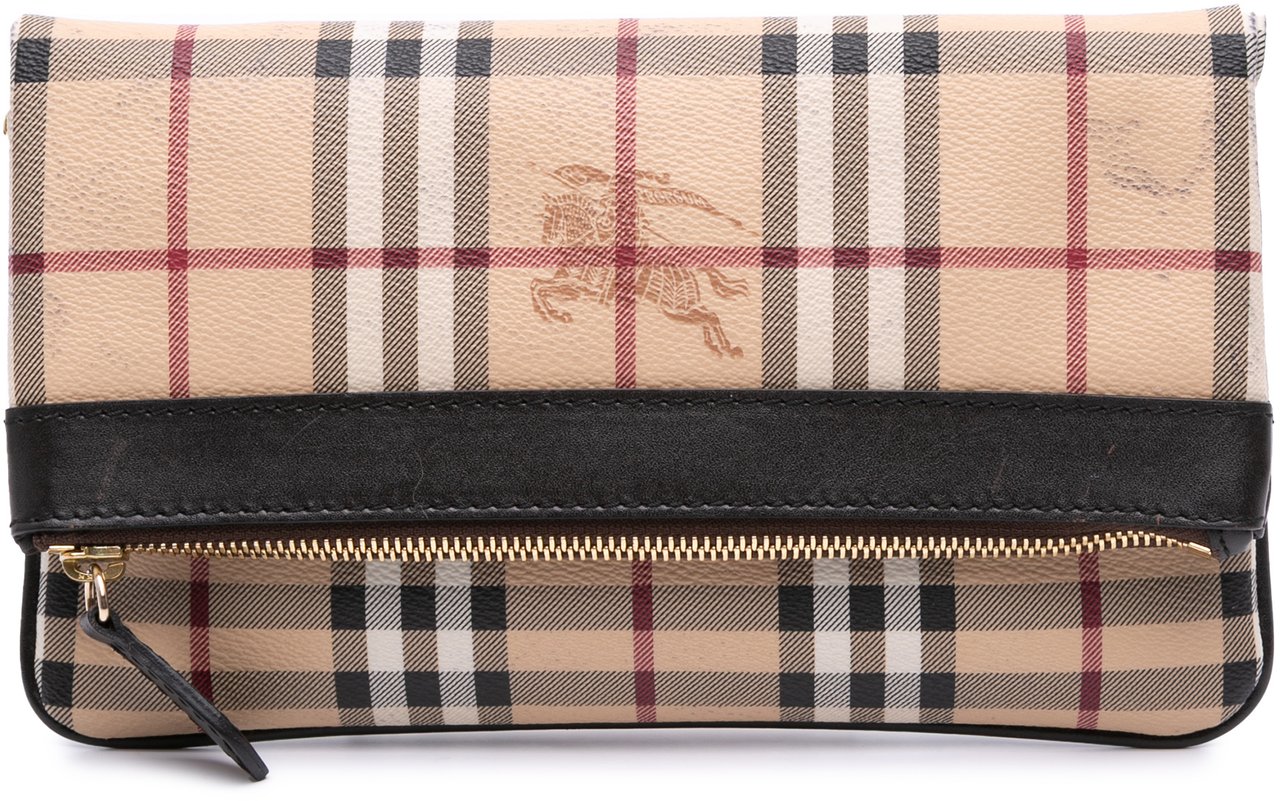 Burberry Haymarket Check Coated Canvas Adeline Fold over Clutch Bruin