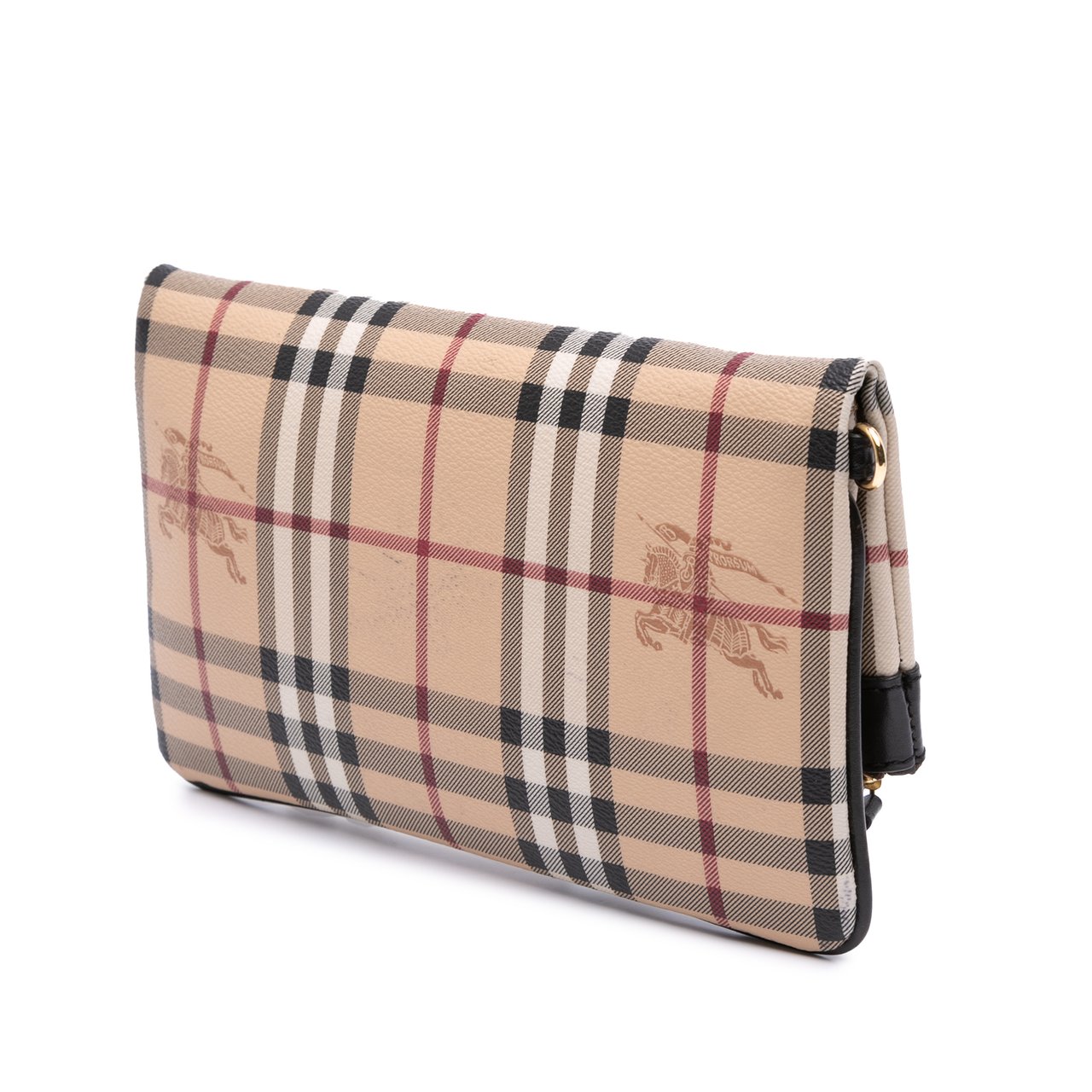 Burberry Haymarket Check Coated Canvas Adeline Fold over Clutch Bruin