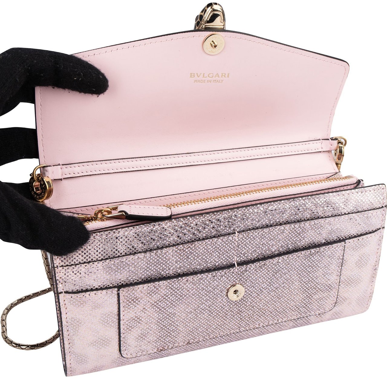 Bvlgari Metallic Serpenti Forever Wallet On Chain Crossbody Bag Roze