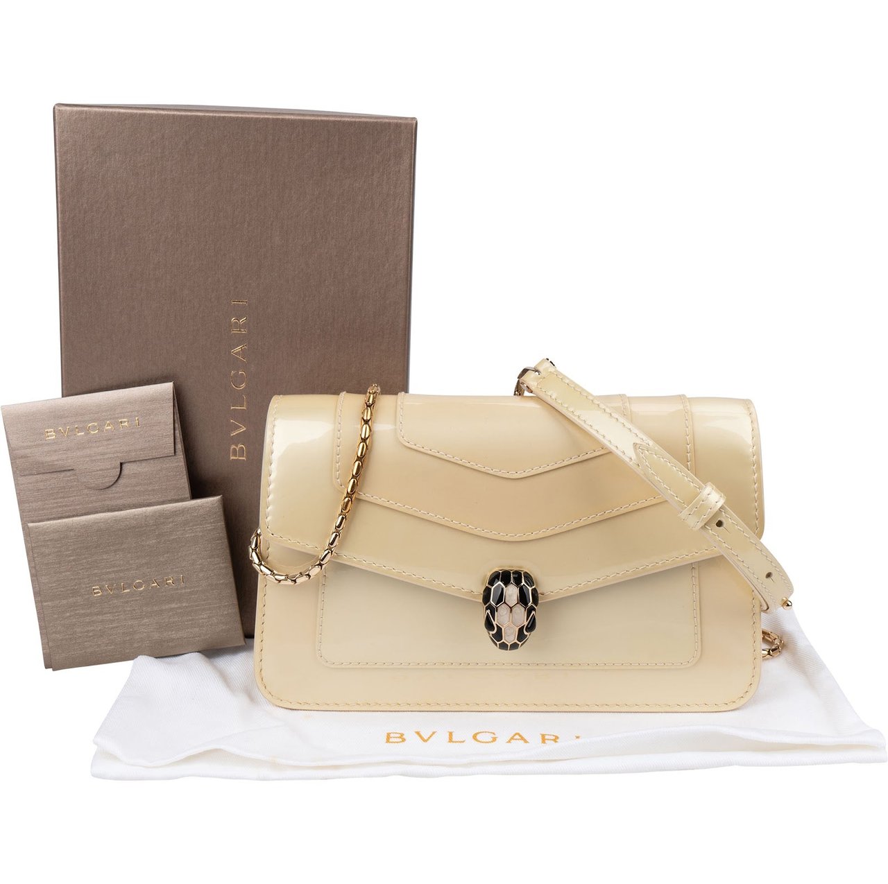 Bvlgari Patent Leather Serpenti Forever Shoulder Crossbody Bag Beige