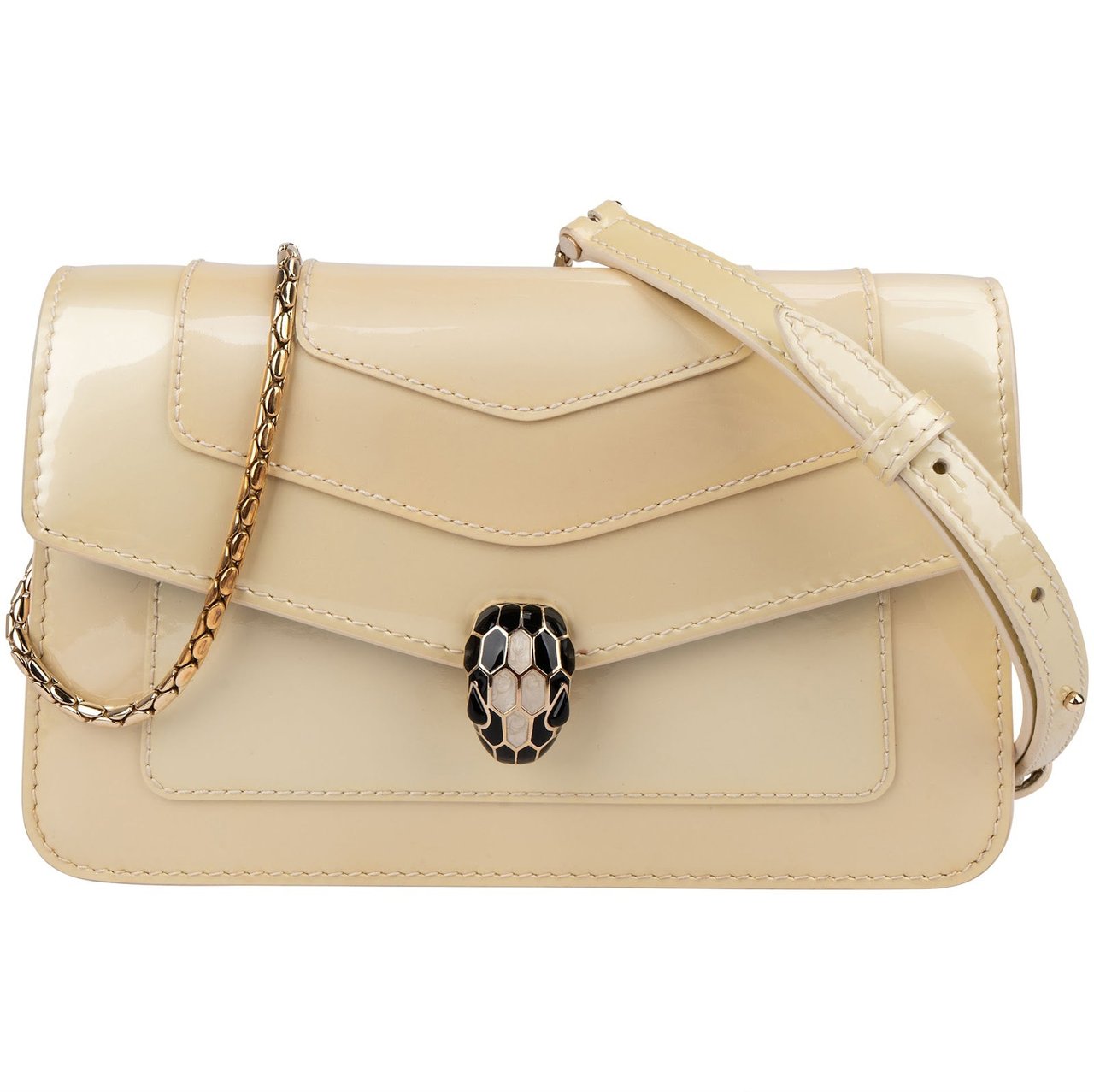 Bvlgari Patent Leather Serpenti Forever Shoulder Crossbody Bag Beige