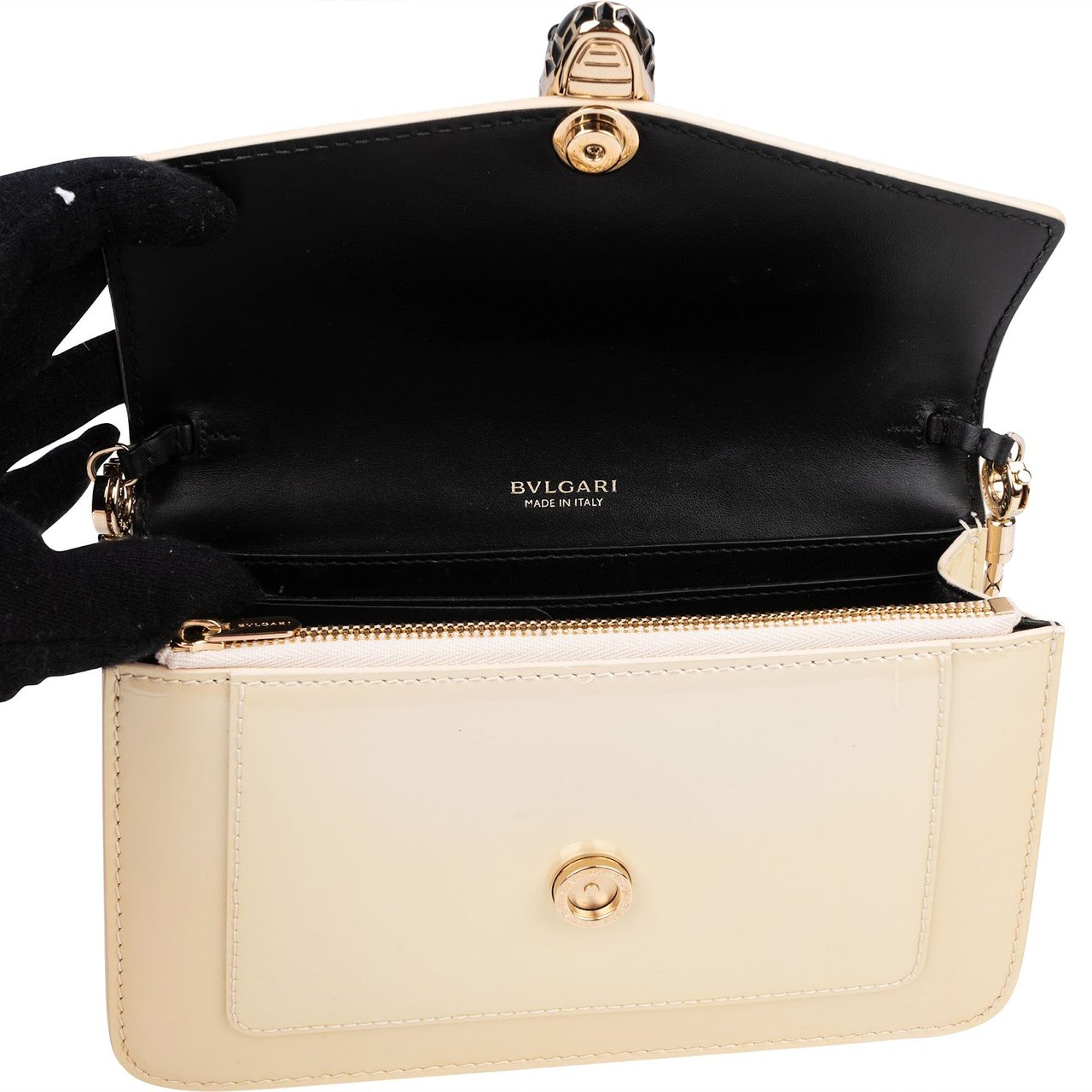 Bvlgari Patent Leather Serpenti Forever Shoulder Crossbody Bag Beige