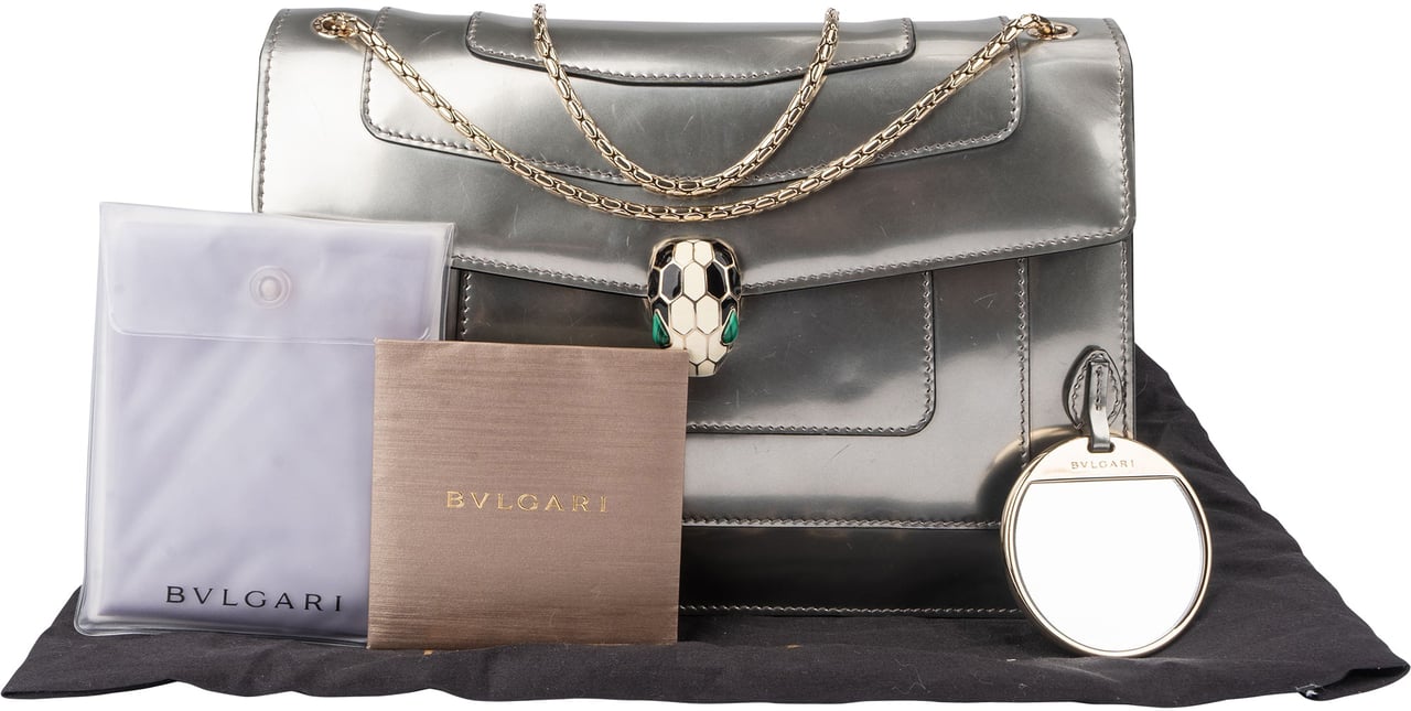 Bvlgari Bvlgari Silver Patent Serpenti Forever Shoulder Bag Zilver
