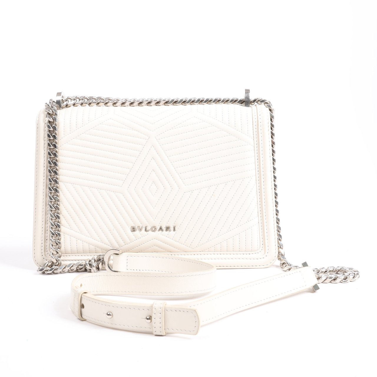 Bvlgari BVLGARI Serpenti Leather Chain Shoulder Bag in White Wit