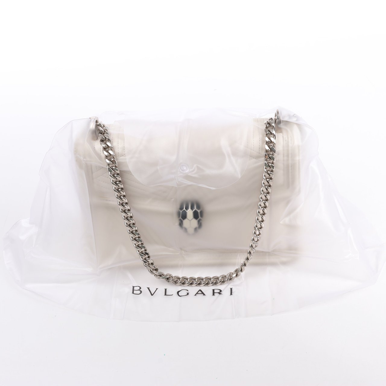 Bvlgari BVLGARI Serpenti Leather Chain Shoulder Bag in White Wit