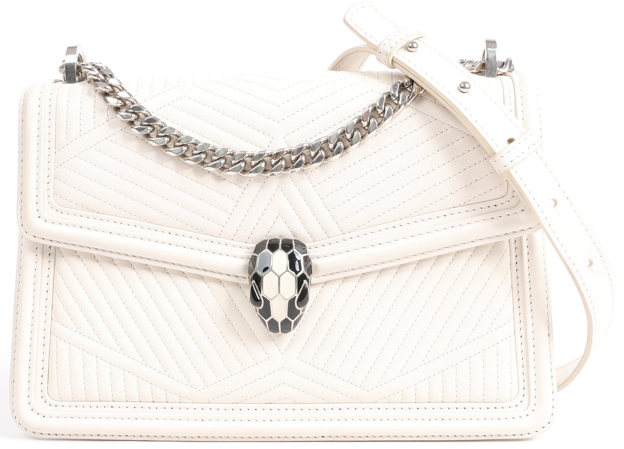 Bvlgari BVLGARI Serpenti Leather Chain Shoulder Bag in White Wit