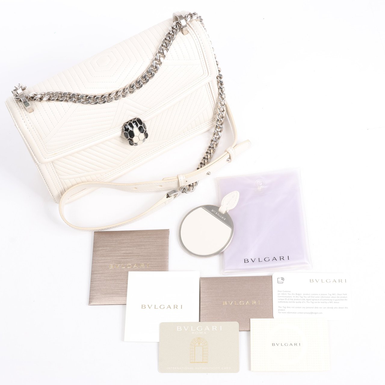 Bvlgari BVLGARI Serpenti Leather Chain Shoulder Bag in White Wit