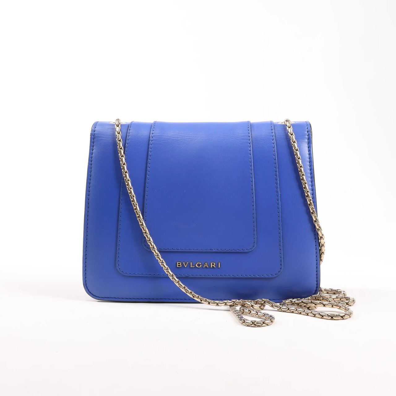 Bvlgari BVLGARI Serpenti Forever Leather Chain Shoulder Bag in Blue Blauw