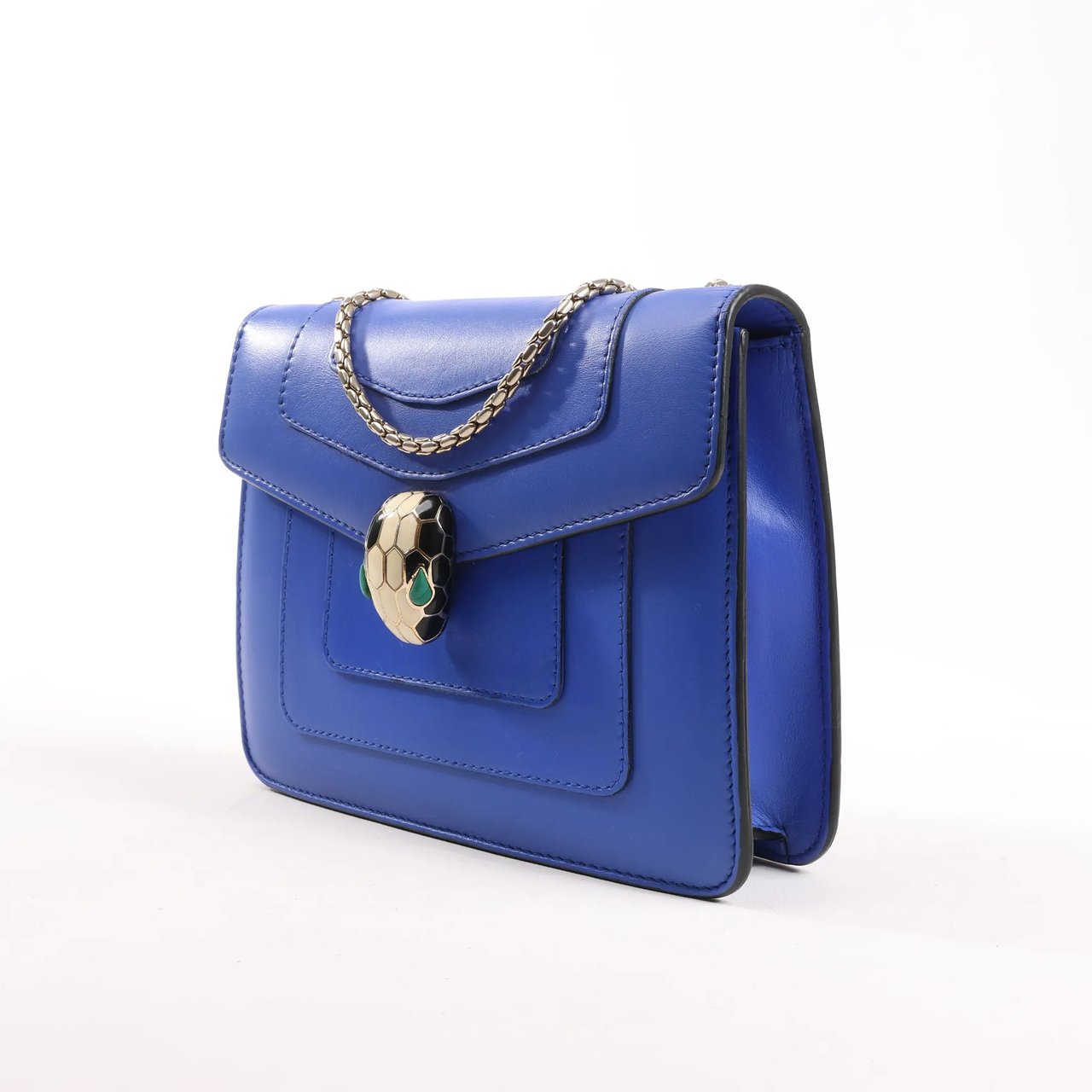 Bvlgari BVLGARI Serpenti Forever Leather Chain Shoulder Bag in Blue Blauw