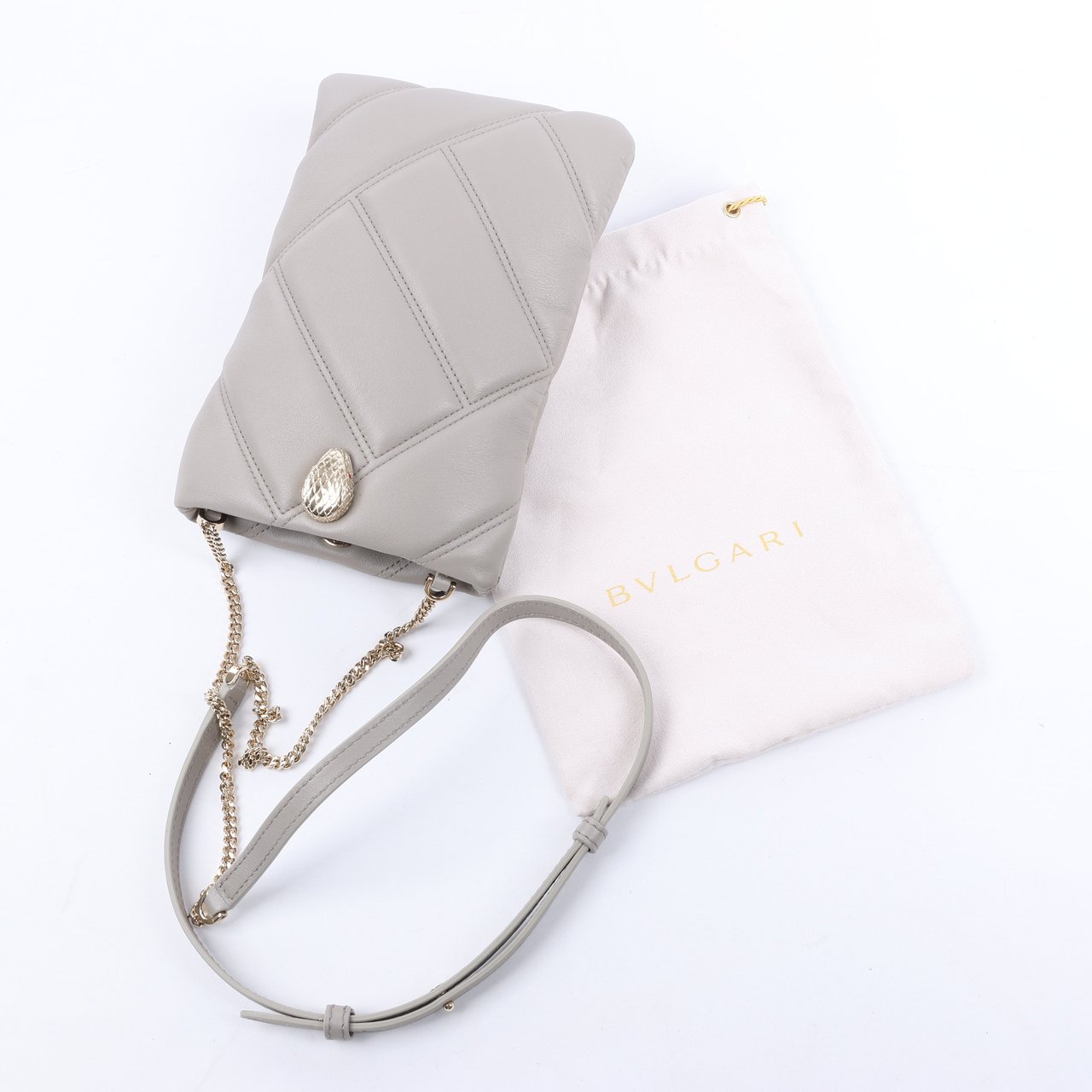 Bvlgari BVLGARI Serpenti Cabochon Chain Leather Shoulder Bag in Gray Grijs