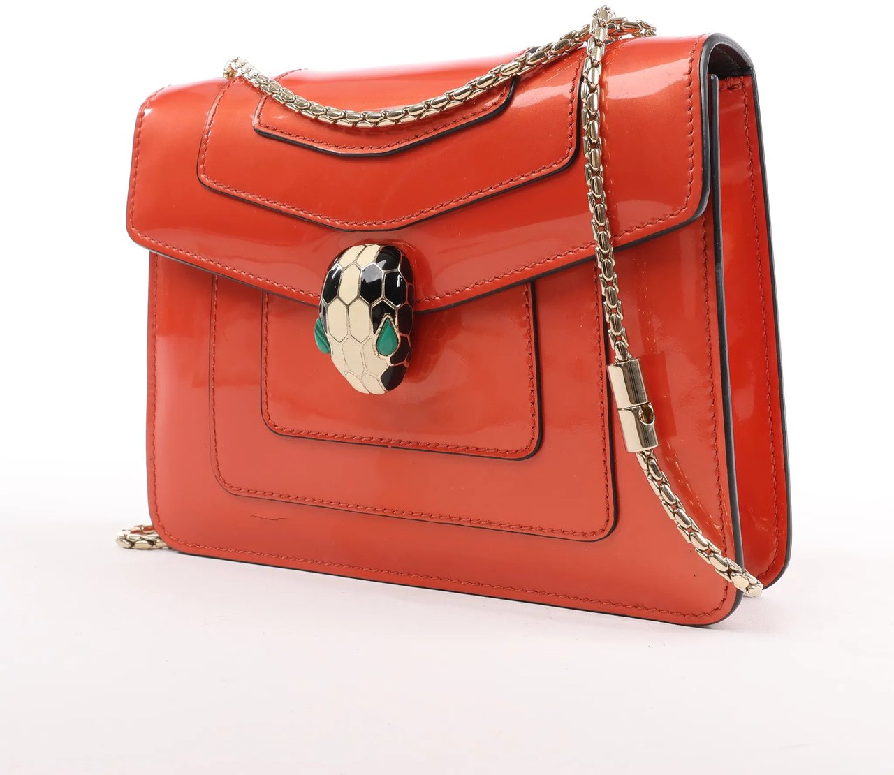 Bvlgari BVLGARI Serpenti Forever Patent Leather Chain Shoulder Bag in Orange Oranje