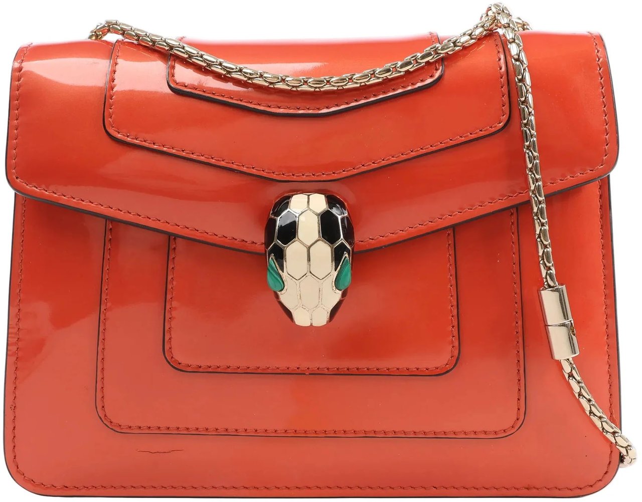 Bvlgari BVLGARI Serpenti Forever Patent Leather Chain Shoulder Bag in Orange Oranje