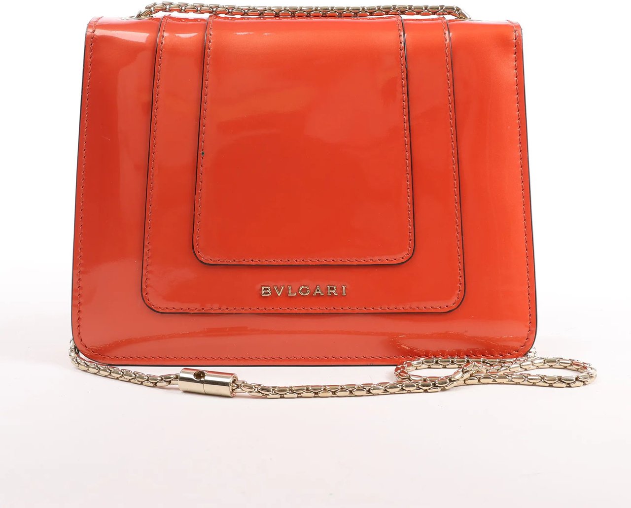 Bvlgari BVLGARI Serpenti Forever Patent Leather Chain Shoulder Bag in Orange Oranje
