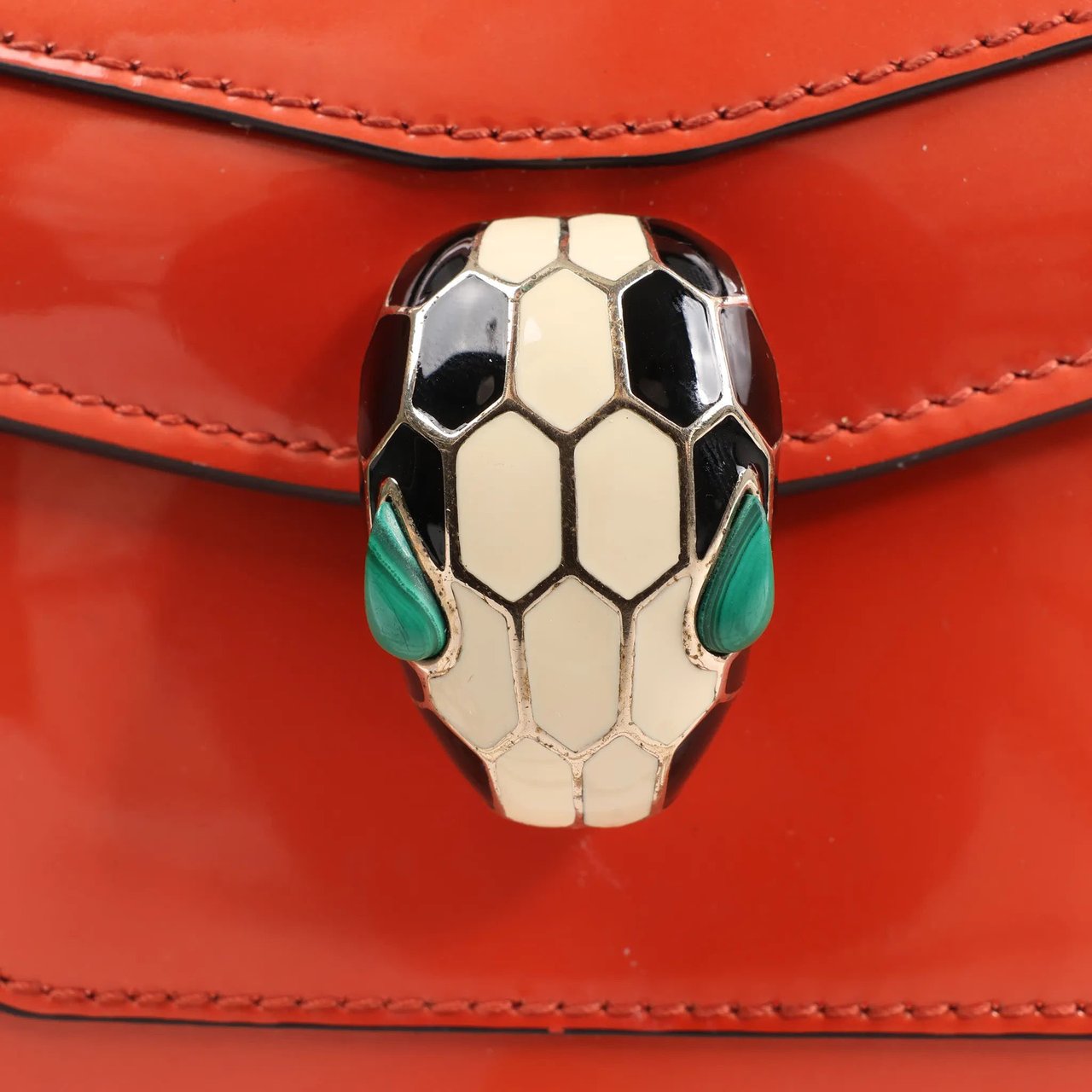 Bvlgari BVLGARI Serpenti Forever Patent Leather Chain Shoulder Bag in Orange Oranje