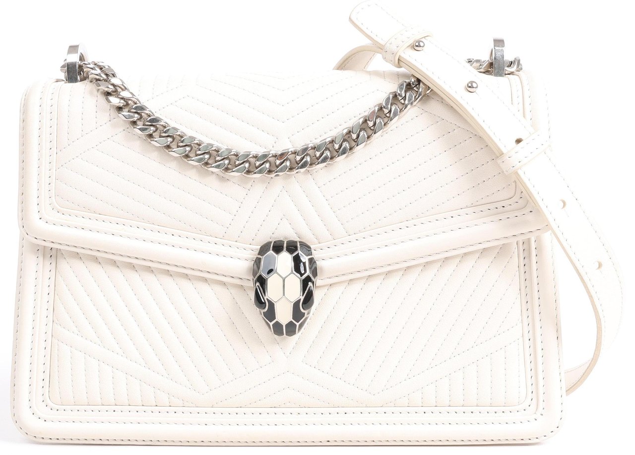 Bvlgari BVLGARI Serpenti Leather Chain Shoulder Bag in White Wit