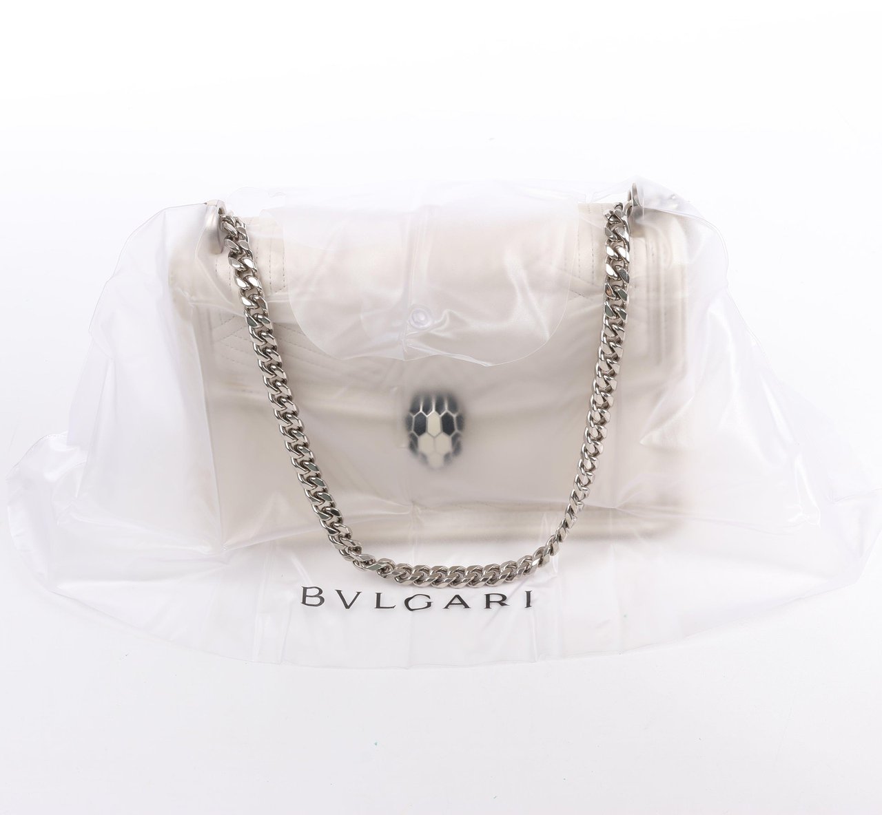 Bvlgari BVLGARI Serpenti Leather Chain Shoulder Bag in White Wit