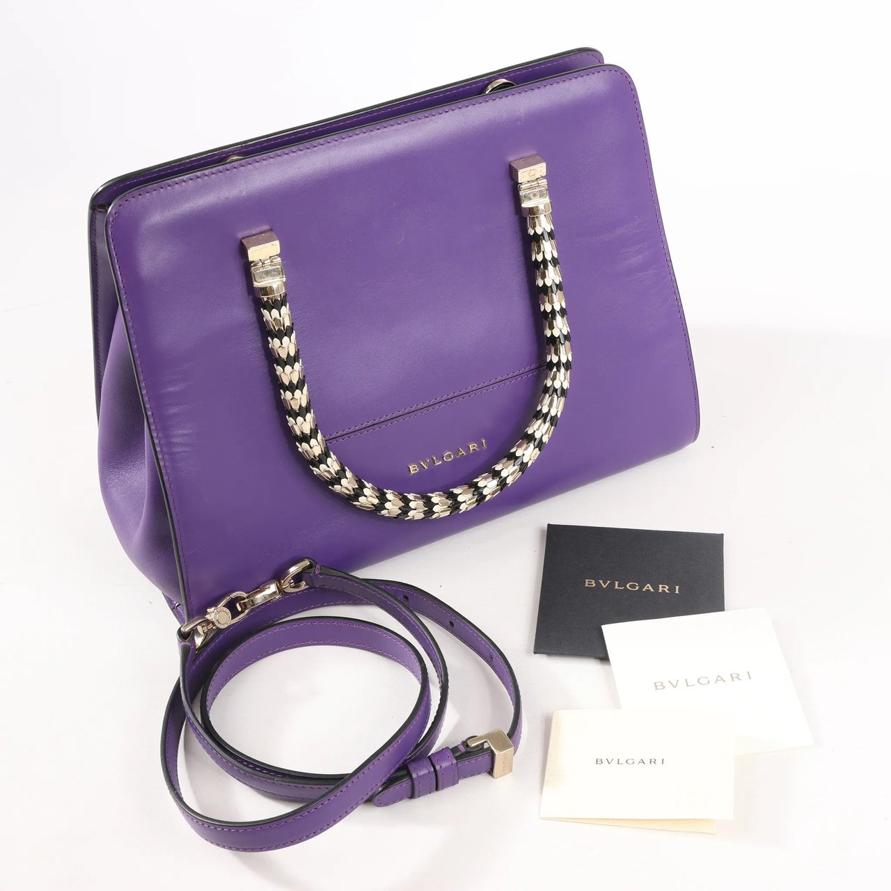 Bvlgari BVLGARI Serpenti Leather 2Way Handbag in Purple Divers