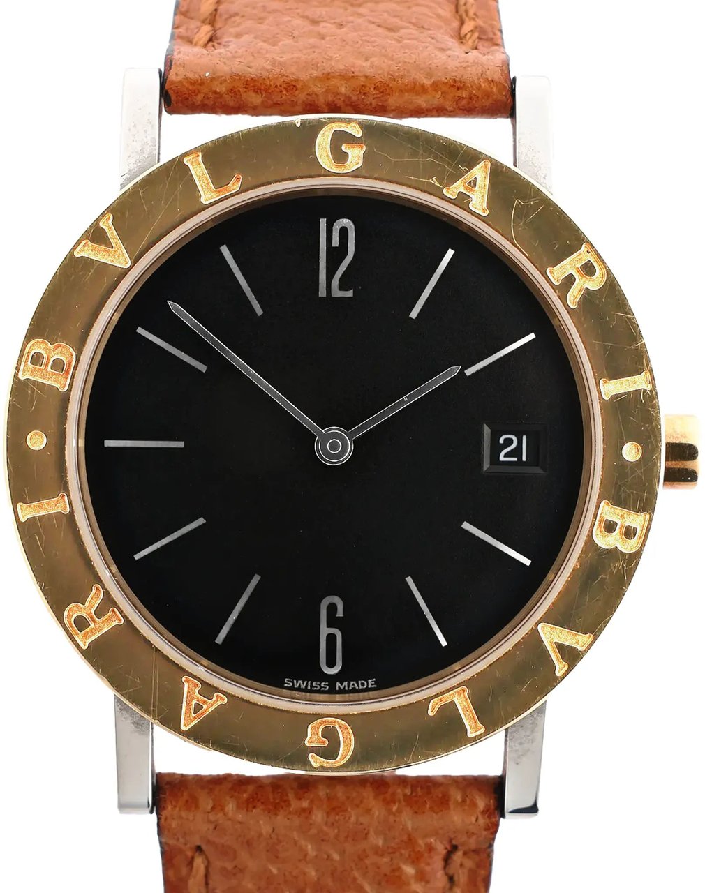 Bvlgari Bvlgari Bvlgari Bvlgari  BB33 SGL L 238436 SS YG Leather QZ Watch with Black Dial Zwart