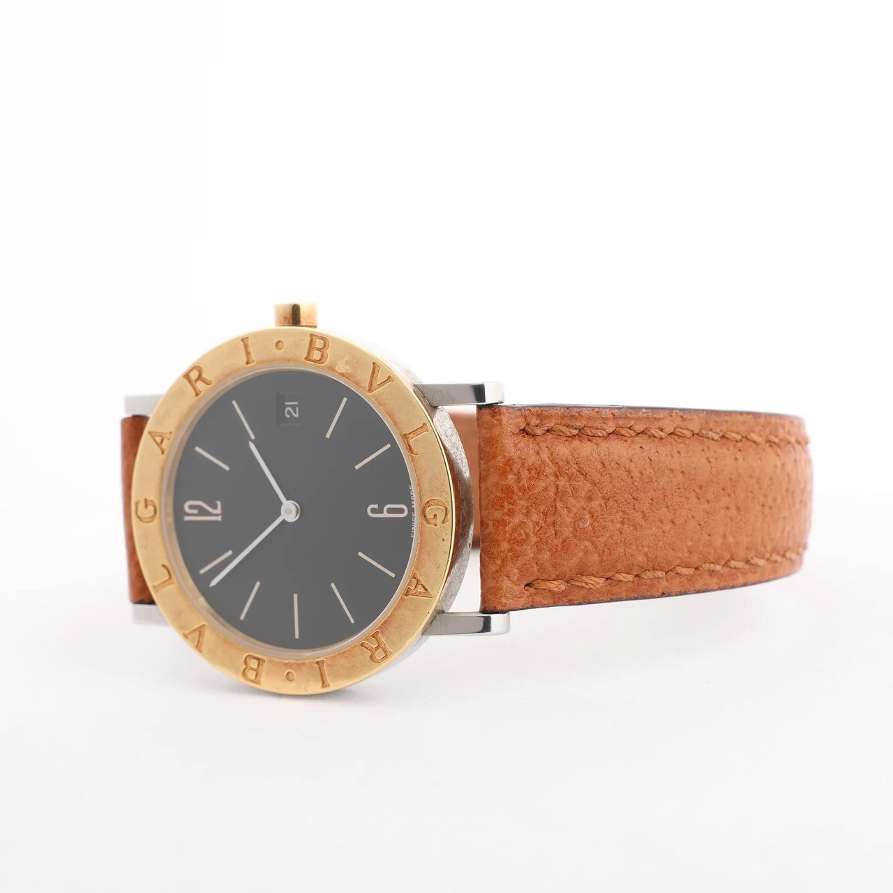 Bvlgari Bvlgari Bvlgari Bvlgari  BB33 SGL L 238436 SS YG Leather QZ Watch with Black Dial Zwart