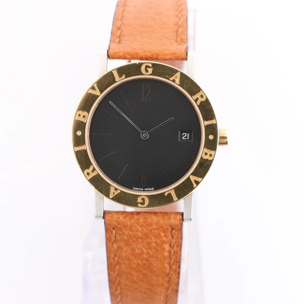 Bvlgari Bvlgari Bvlgari Bvlgari  BB33 SGL L 238436 SS YG Leather QZ Watch with Black Dial Zwart