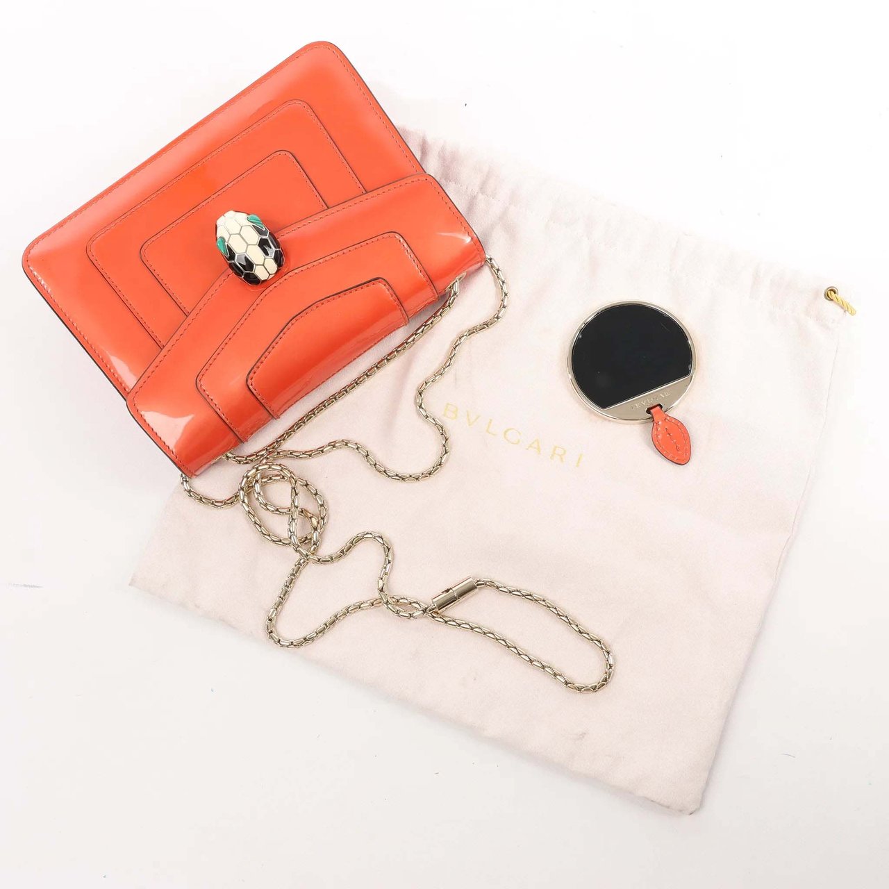 Bvlgari BVLGARI Serpenti Forever Patent Leather Chain Shoulder Bag in Orange Oranje