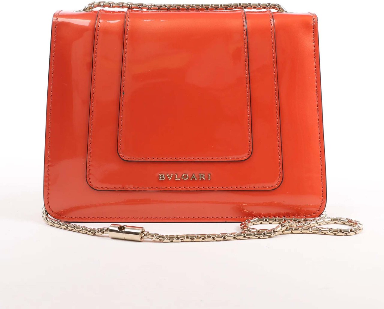 Bvlgari BVLGARI Serpenti Forever Patent Leather Chain Shoulder Bag in Orange Oranje