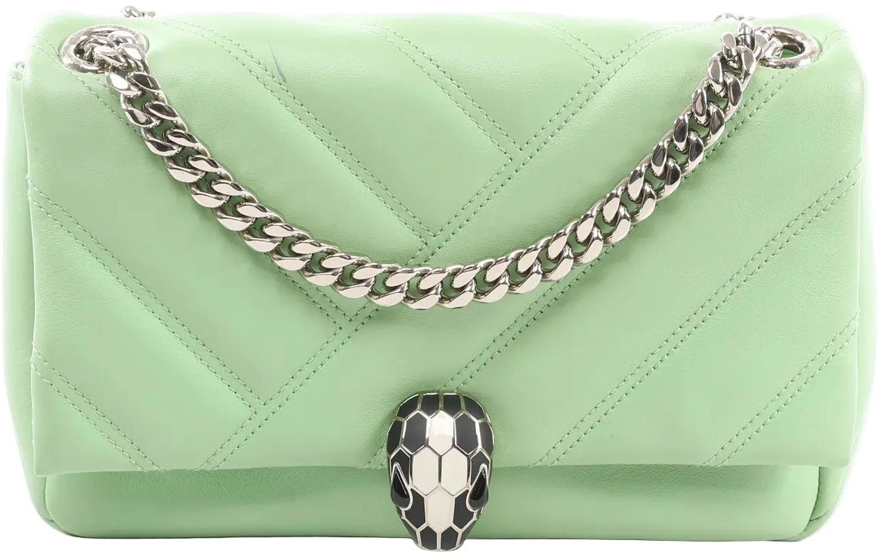 Bvlgari BVLGARI Serpenti Cabochon Leather Chain Crossbody Bag in Green Divers