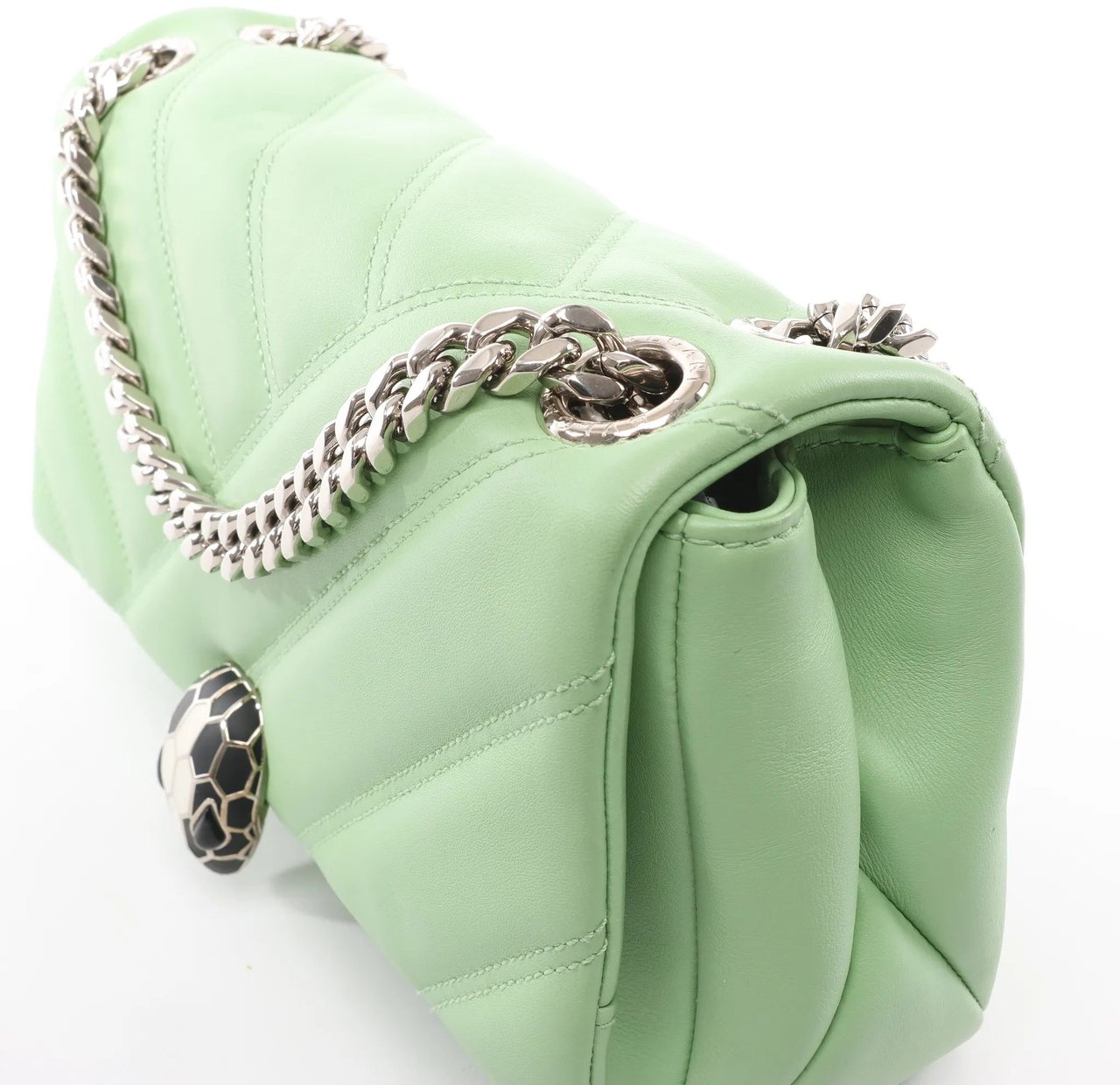Bvlgari BVLGARI Serpenti Cabochon Leather Chain Crossbody Bag in Green Divers