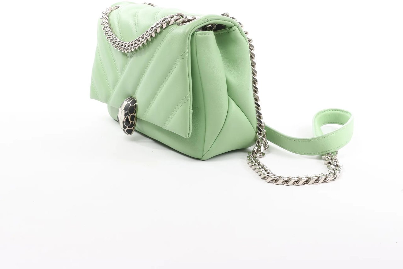Bvlgari BVLGARI Serpenti Cabochon Leather Chain Crossbody Bag in Green Divers