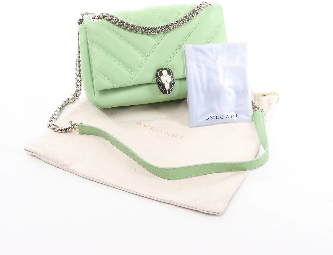 Bvlgari BVLGARI Serpenti Cabochon Leather Chain Crossbody Bag in Green Divers