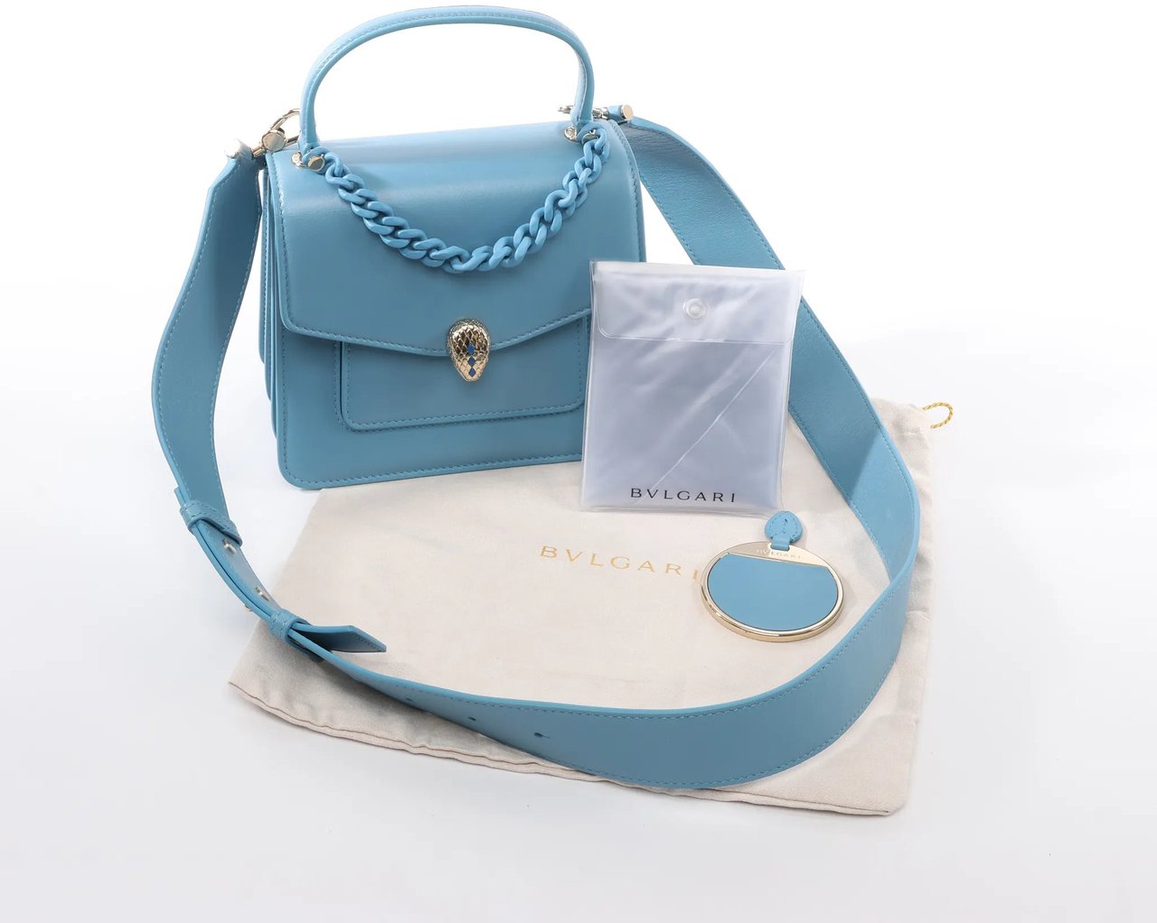 Bvlgari BVLGARI Serpenti Forever Leather Chain 2Way Handbag in Blue Blauw