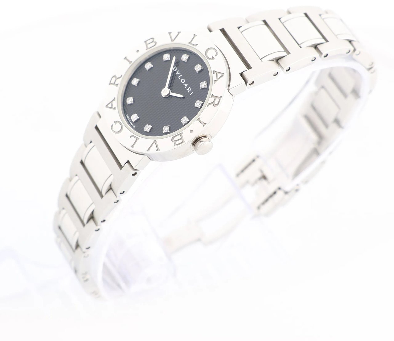 Bvlgari Bvlgari Bvlgari Bvlgari BBL26S PO8142 SS QZ Watch with Black Dial Zwart