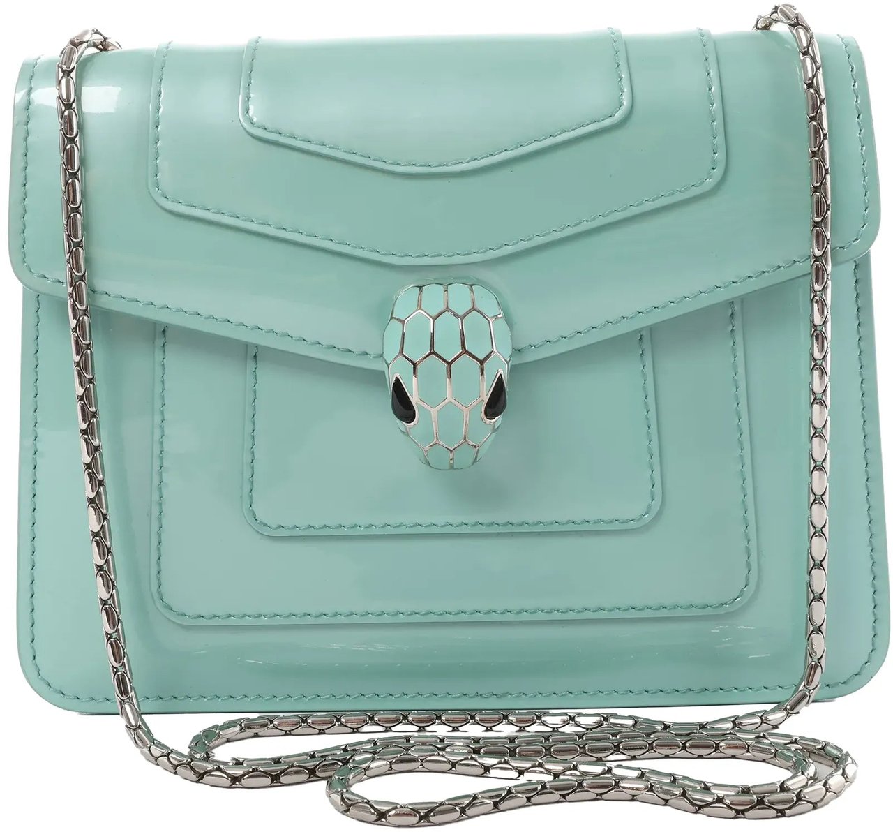 Bvlgari BVLGARI Serpenti Forever Patent Leather Chain Crossbody Bag in Green Groen