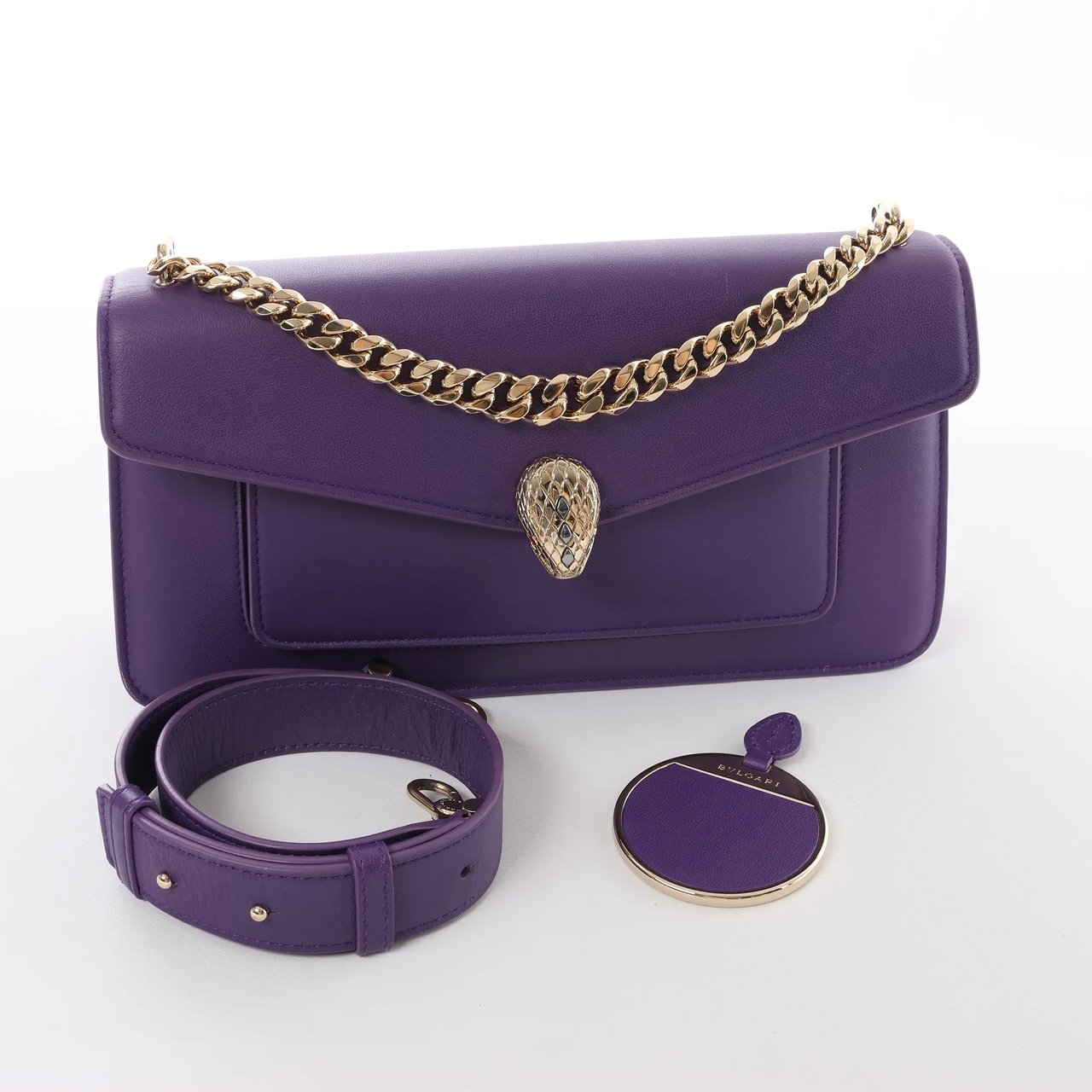 Bvlgari BVLGARI Serpenti Leather 2Way Chain Handbag in Purple Paars