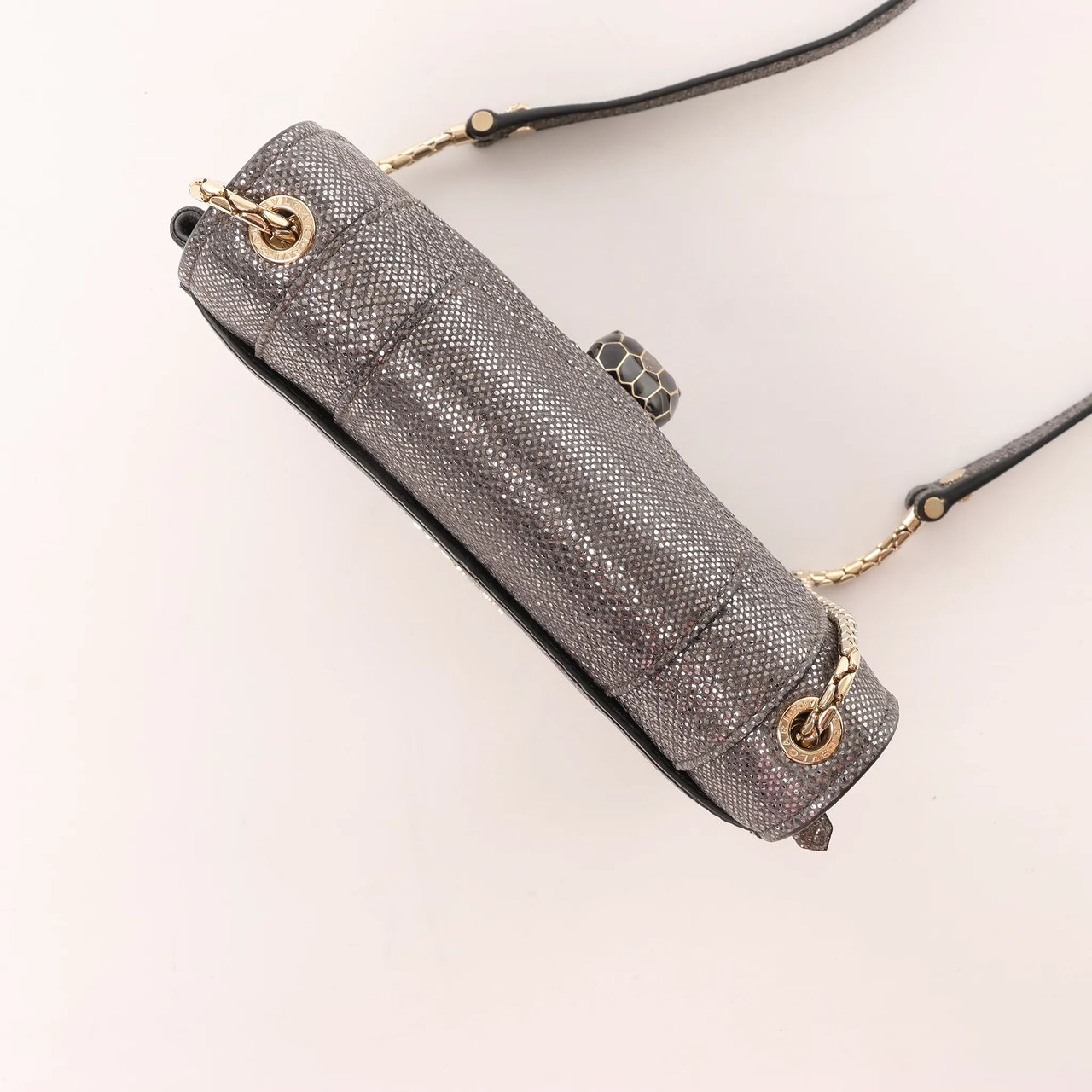 Bvlgari BVLGARI Serpenti Leather Chain Crossbody Bag in Gray Grijs