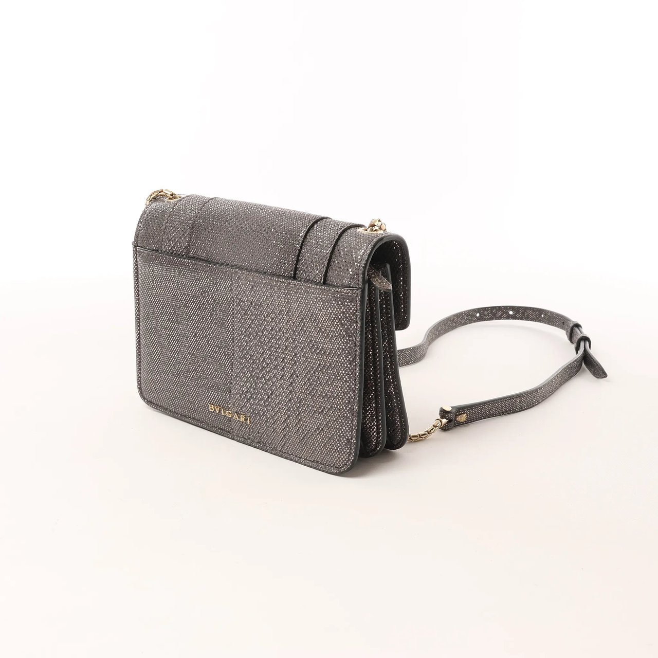 Bvlgari BVLGARI Serpenti Leather Chain Crossbody Bag in Gray Grijs