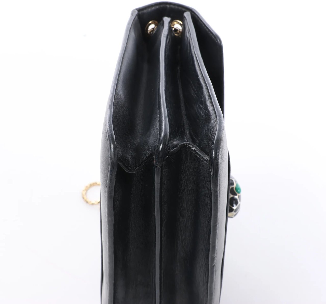 Bvlgari BVLGARI Serpenti Leather Chain Crossbody Bag in Black Grijs