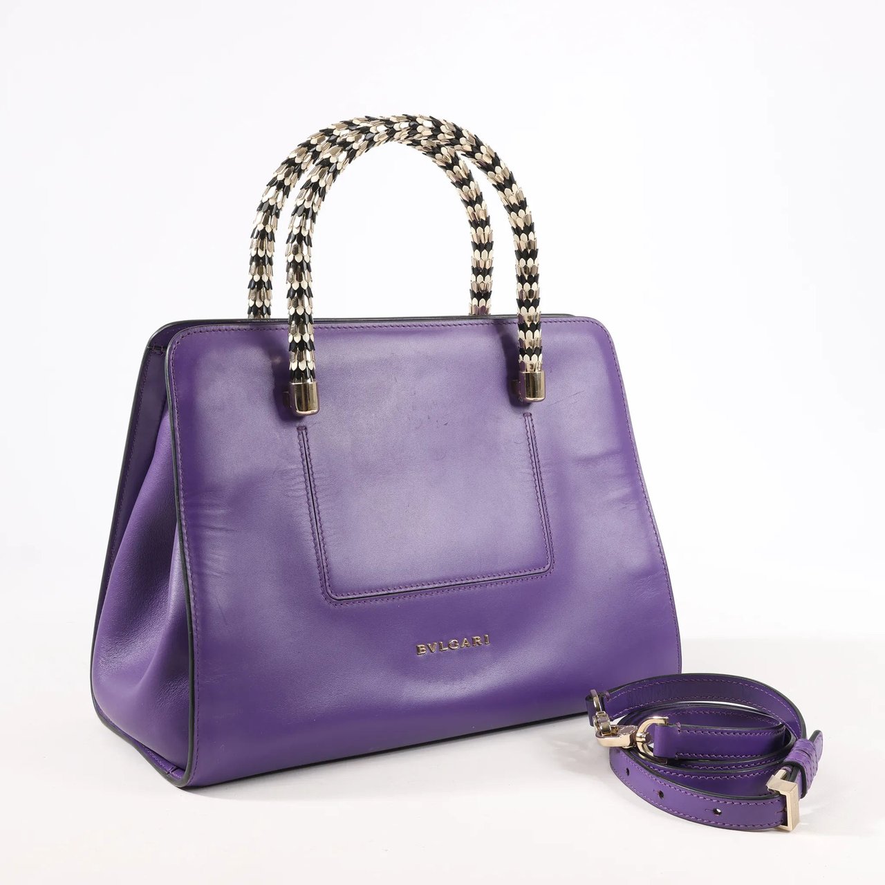 Bvlgari BVLGARI Serpenti Leather 2Way Handbag in Purple Paars