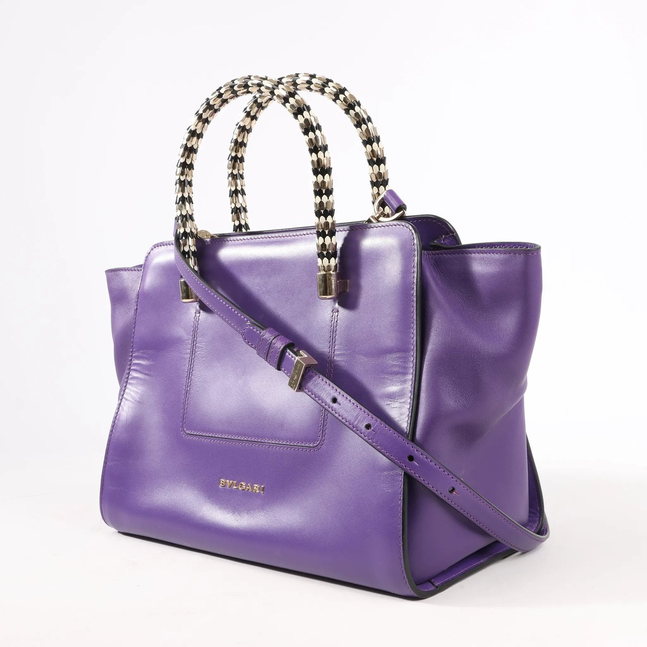 Bvlgari BVLGARI Serpenti Leather 2Way Handbag in Purple Paars