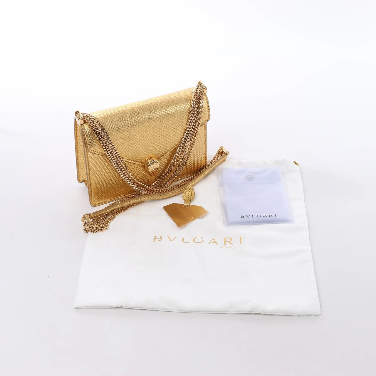 BVLGARI Serpenti Leather Chain Crossbody Bag in Gold Divers