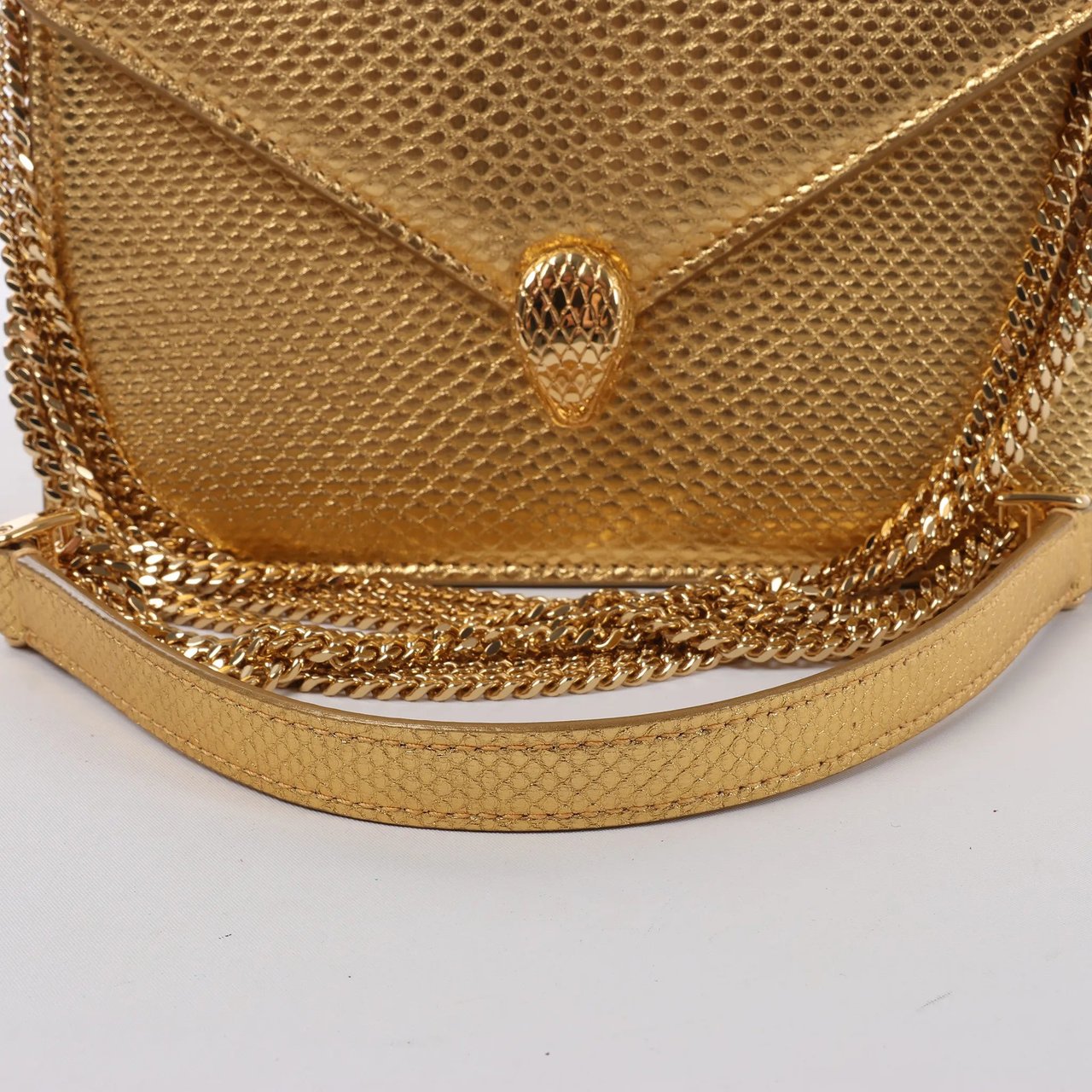BVLGARI Serpenti Leather Chain Crossbody Bag in Gold Divers