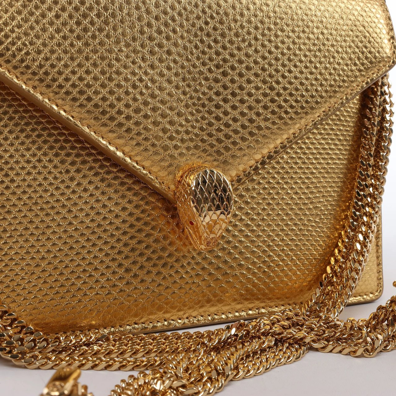 BVLGARI Serpenti Leather Chain Crossbody Bag in Gold Divers