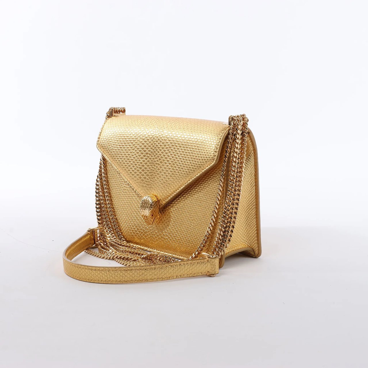 BVLGARI Serpenti Leather Chain Crossbody Bag in Gold Divers