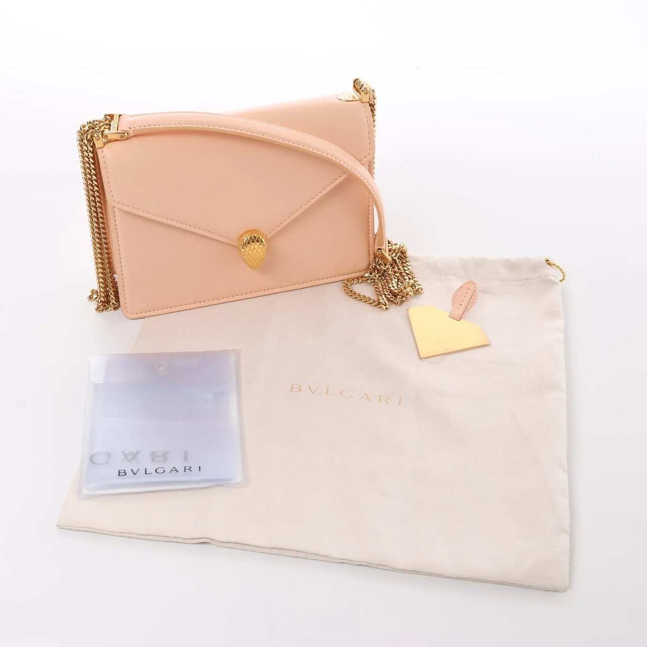 BVLGARI Serpenti Forever Leather Chain Crossbody Bag in Powder Beige Beige