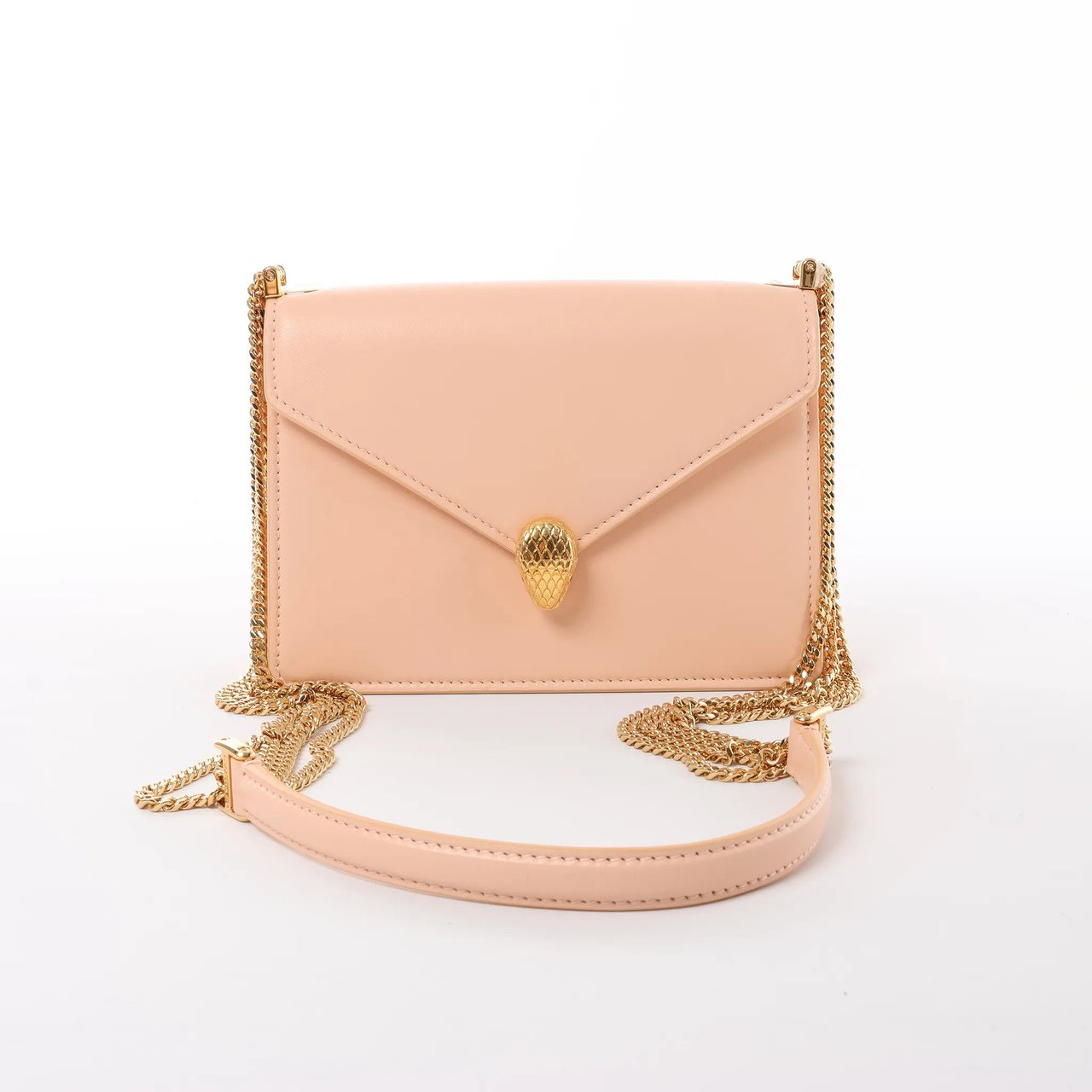 BVLGARI Serpenti Forever Leather Chain Crossbody Bag in Powder Beige Beige