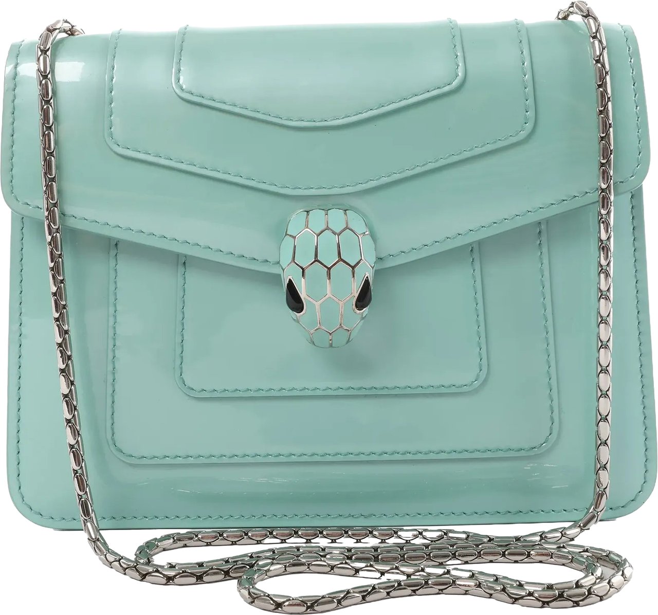 BVLGARI Serpenti Forever Patent Leather Chain Crossbody Bag in Green Groen